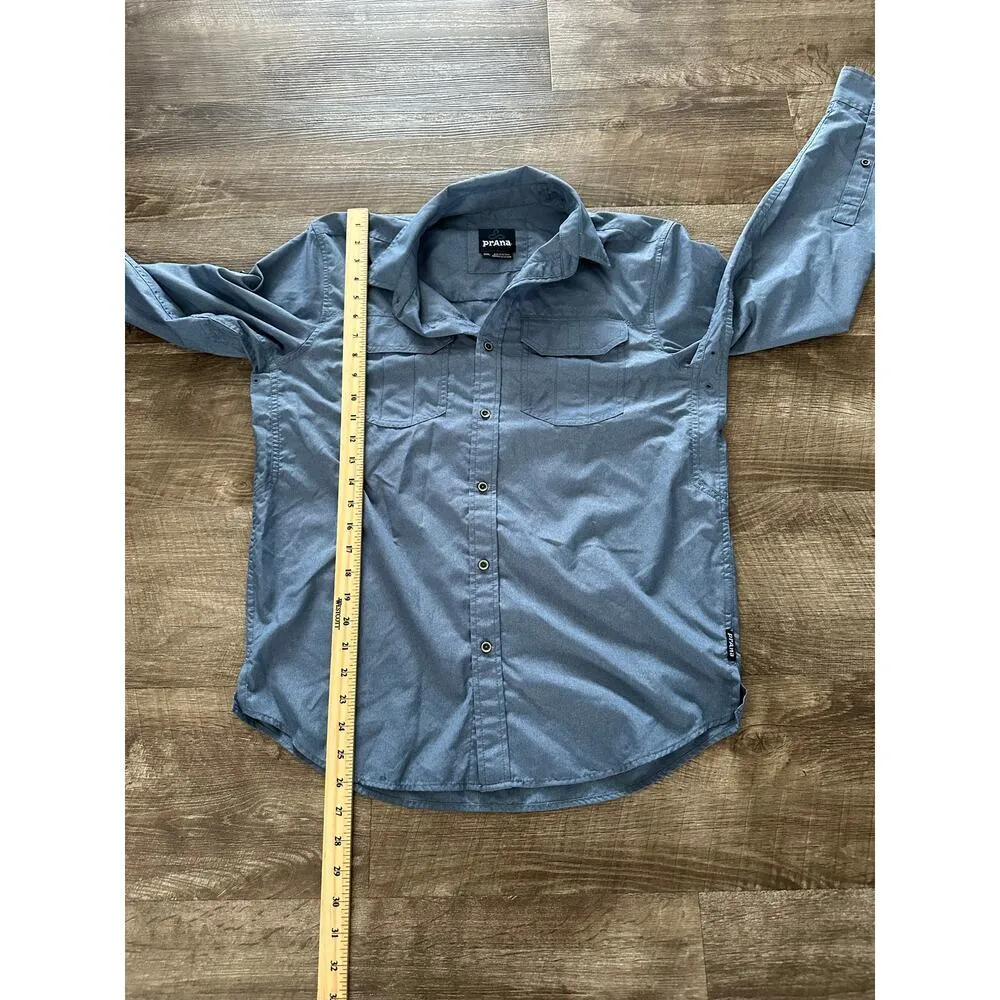 Prana Mens Button Down Long Sleeve Woven Shirt Sz S Casual Hiking Outdoors Blue - Image 5