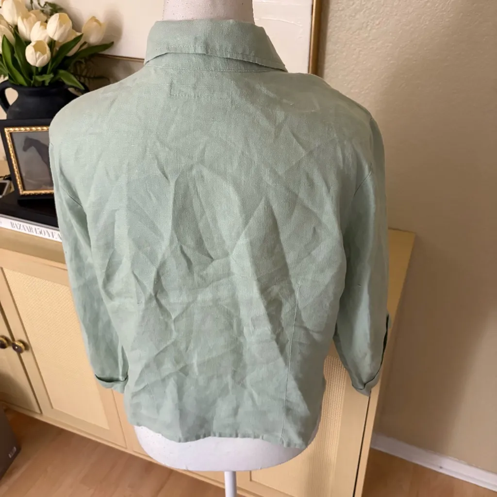 FLAX 100% Linen Mint Green Button Up Women's Top Size Small‎ - Image 3