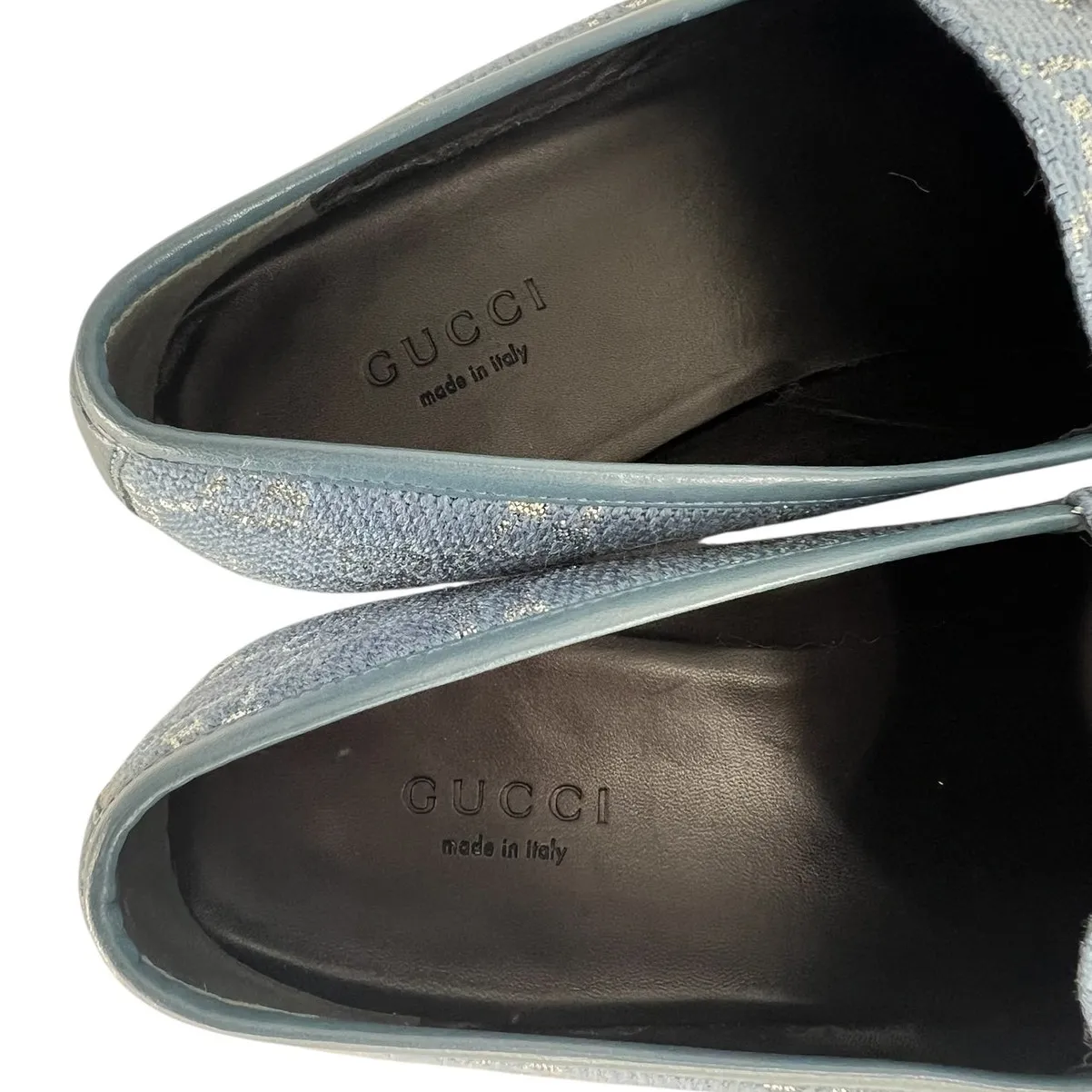 Gucci Horsebit Jordaan Lame Fabric Loafers Blue Silver Size 37.5 - Image 10