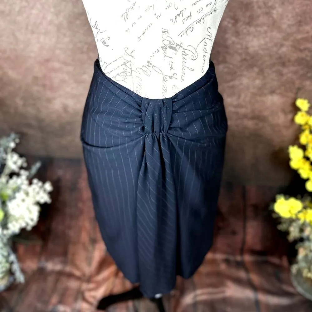 Armani Collezioni Bow Front Pin Stripe A-Line Skirt Midnight Size 10 - Image 5