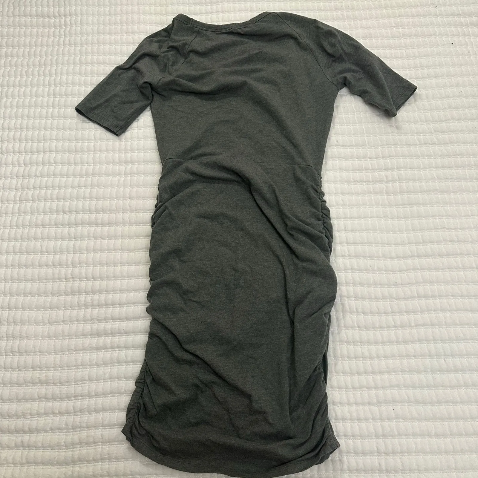 Athleta Dress sz XXS Olive Green Seeker Tee Short Sleeve Ruched Tulip Casual - Image 5