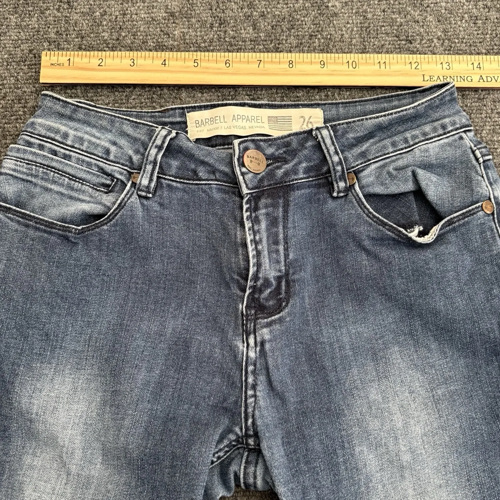 Barbell Apparel Jeans Womens 26x32 Blue Med Wash Slim Skinny Stretch Denim Gym Size 26 - Image 7