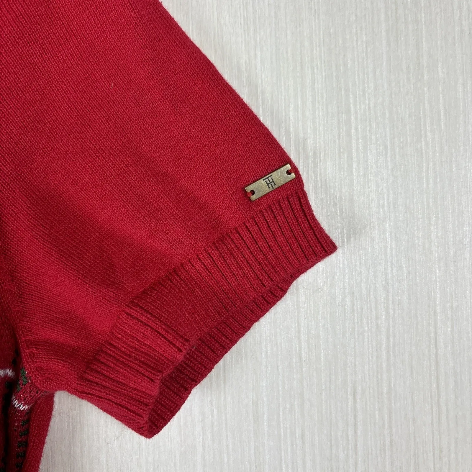 Tommy Hilfiger Womens Sweater Dress Sz S Red Holiday Plaid Short Sleeve Logo - Image 4