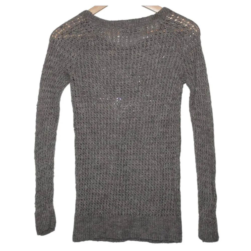 Women's Abercrombie & Fitch Gray Knit Crochet Pullover Crew Neck Sweater Size S - Image 2