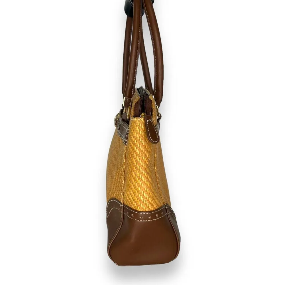 ETIENNE AIGNER Brown Leather Trim Woven Inner Pocket Shoulder Bag Purse - Image 5