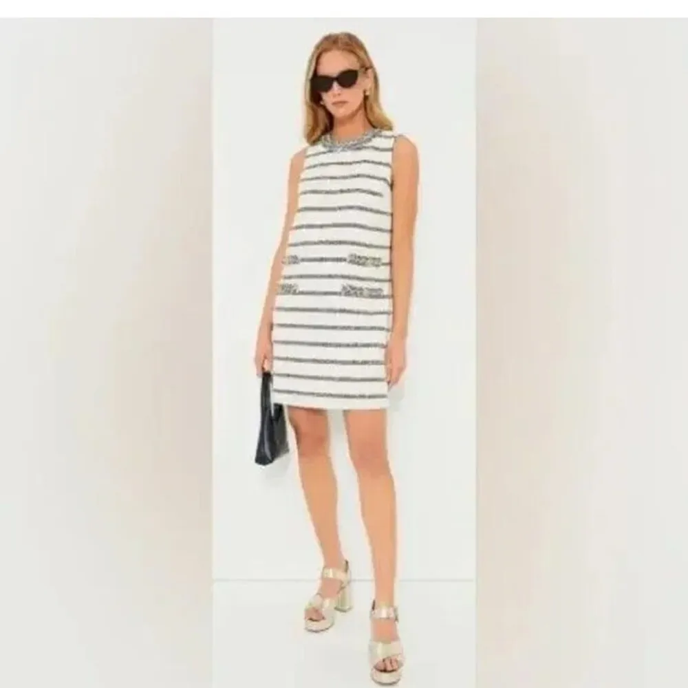 Tuckernuck Jackie Tweed Shift Dress S NWT Navy Stripe Bouclé Classic Sleeveless - Image 14