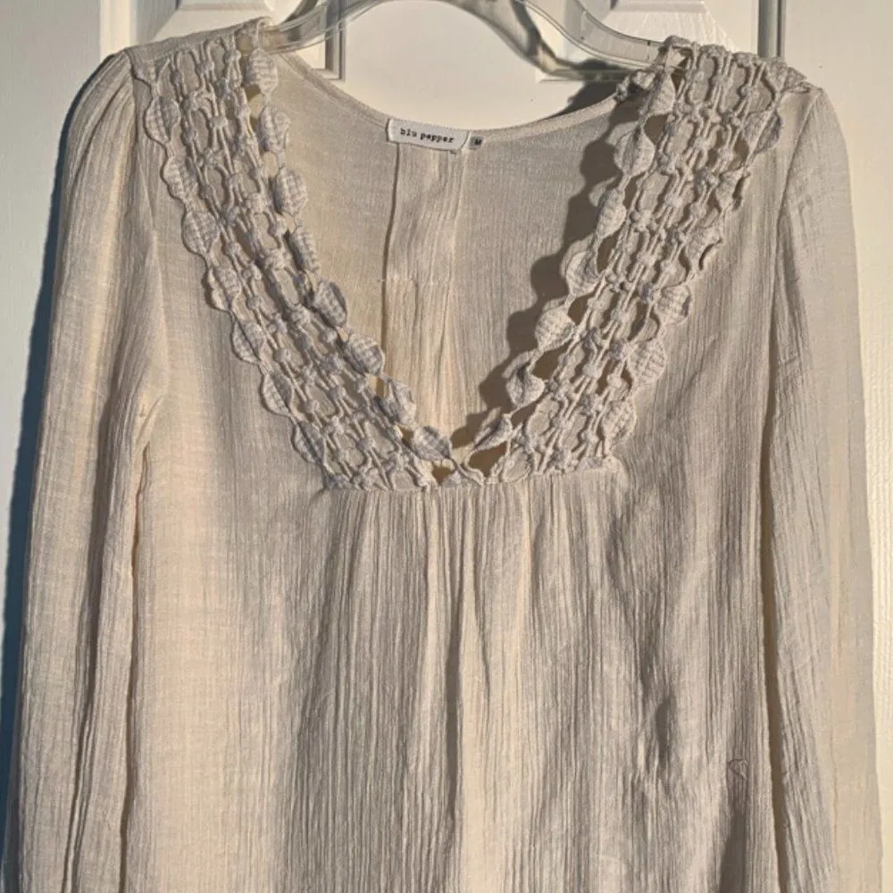 Blu Pepper  Long Sleeve Crocheted Trimmed Collar and Cuff Blouse - Image 2