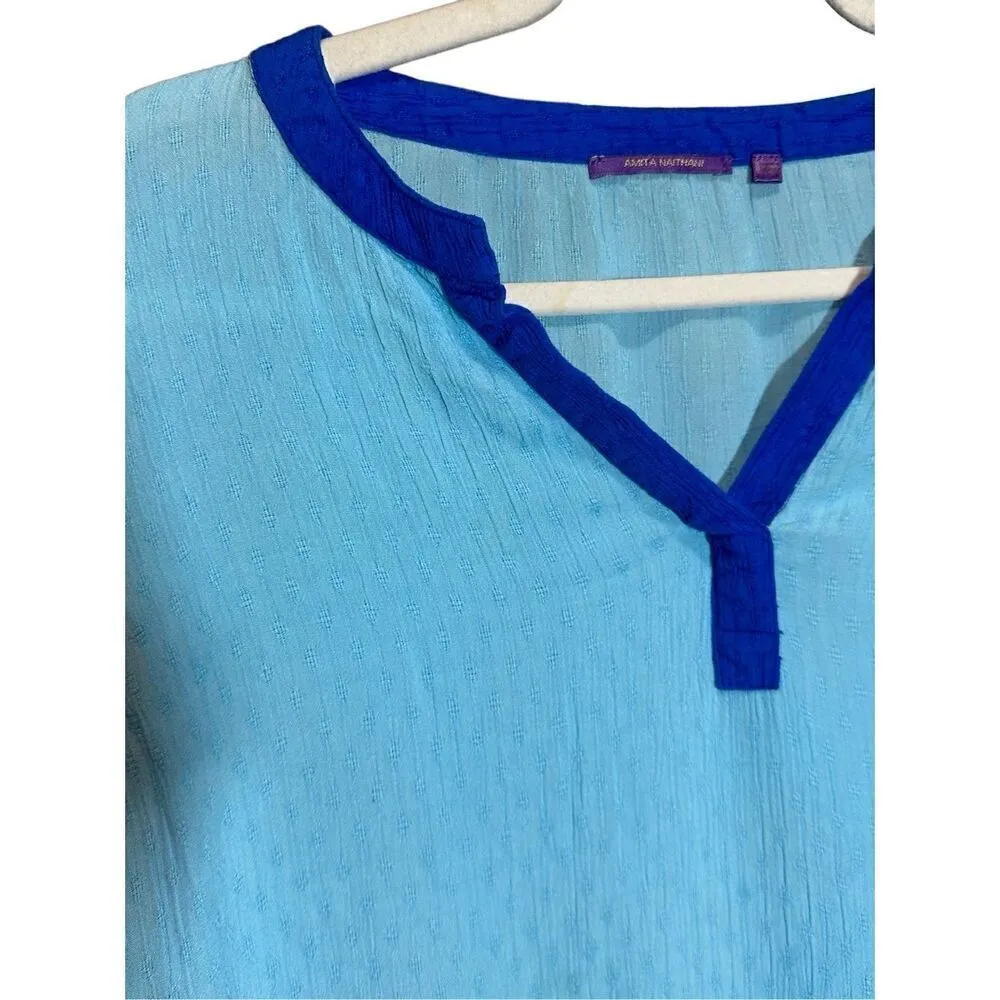 Anthropologie Amita Naithani Blue Gauze Cotton Sleeveless Shift Dress Sz L Size L - Image 6