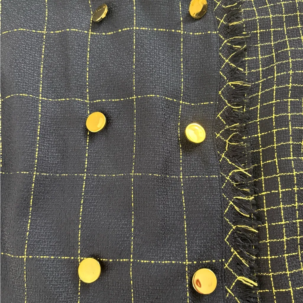 Julia Jordan Tweed Mixed Plaid Sheath Dress Navy Blue Gold Womens Size 2 - Image 9