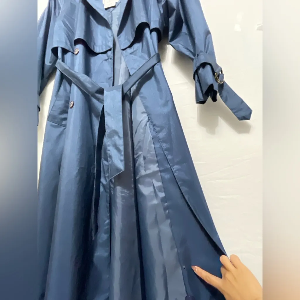 British Mist Navy Blue Long Trench Coat Size 8 β Classic Belted Vintage(C3) - Image 9