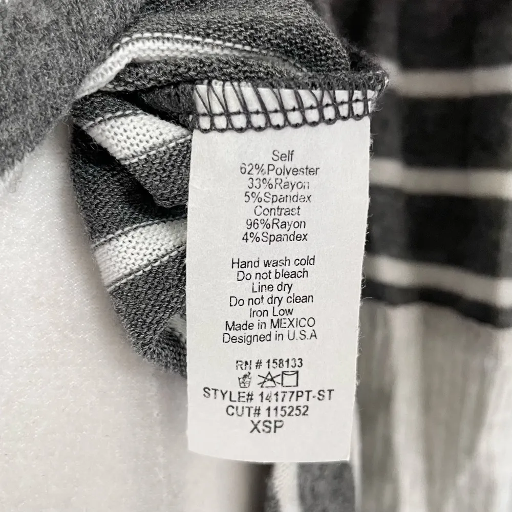 New  Cowl Neck Brushed Knit Top Charcoal Grey Stripe Petite Size XS - Image 15