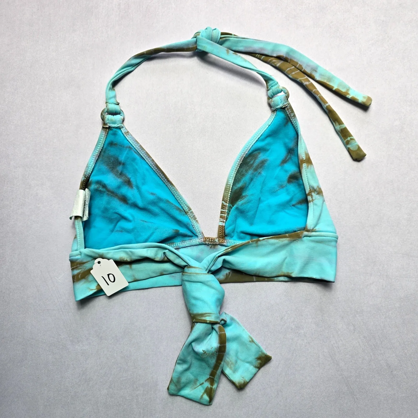 Lucky‎ Brand Blue Tie Dye Halter Tie Vintage Swim Bra Beach Bikini Top L Large - Image 2