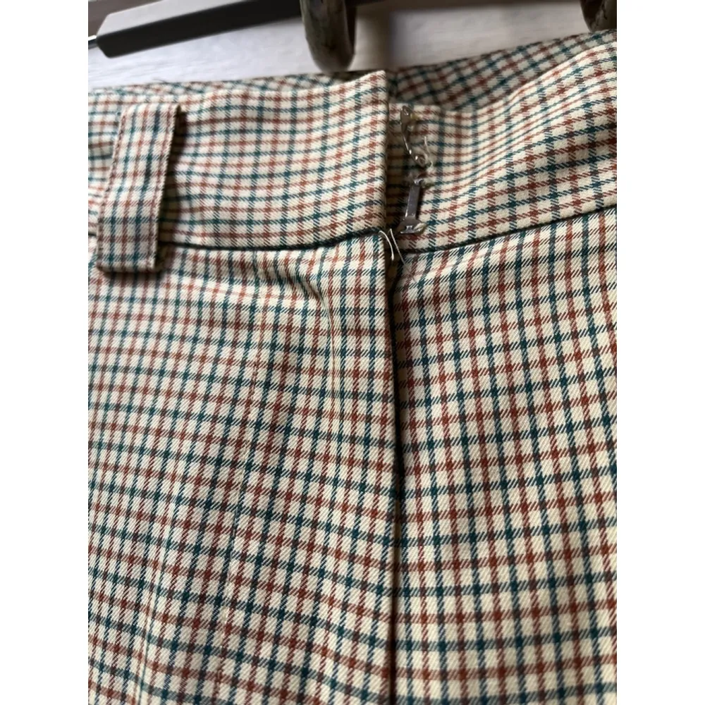 Vintage 70s DKNY cotton yellow Brown Green plaid straight leg Pants, Size 2, - Image 3