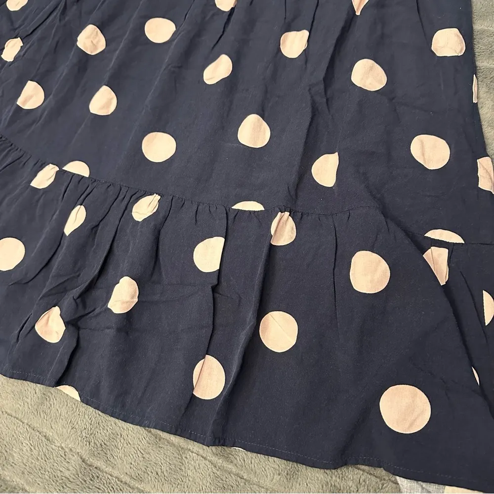 LOFT Women’s Navy and Pink Polka Dot High Neck Dress Size Medium *Used - Image 12