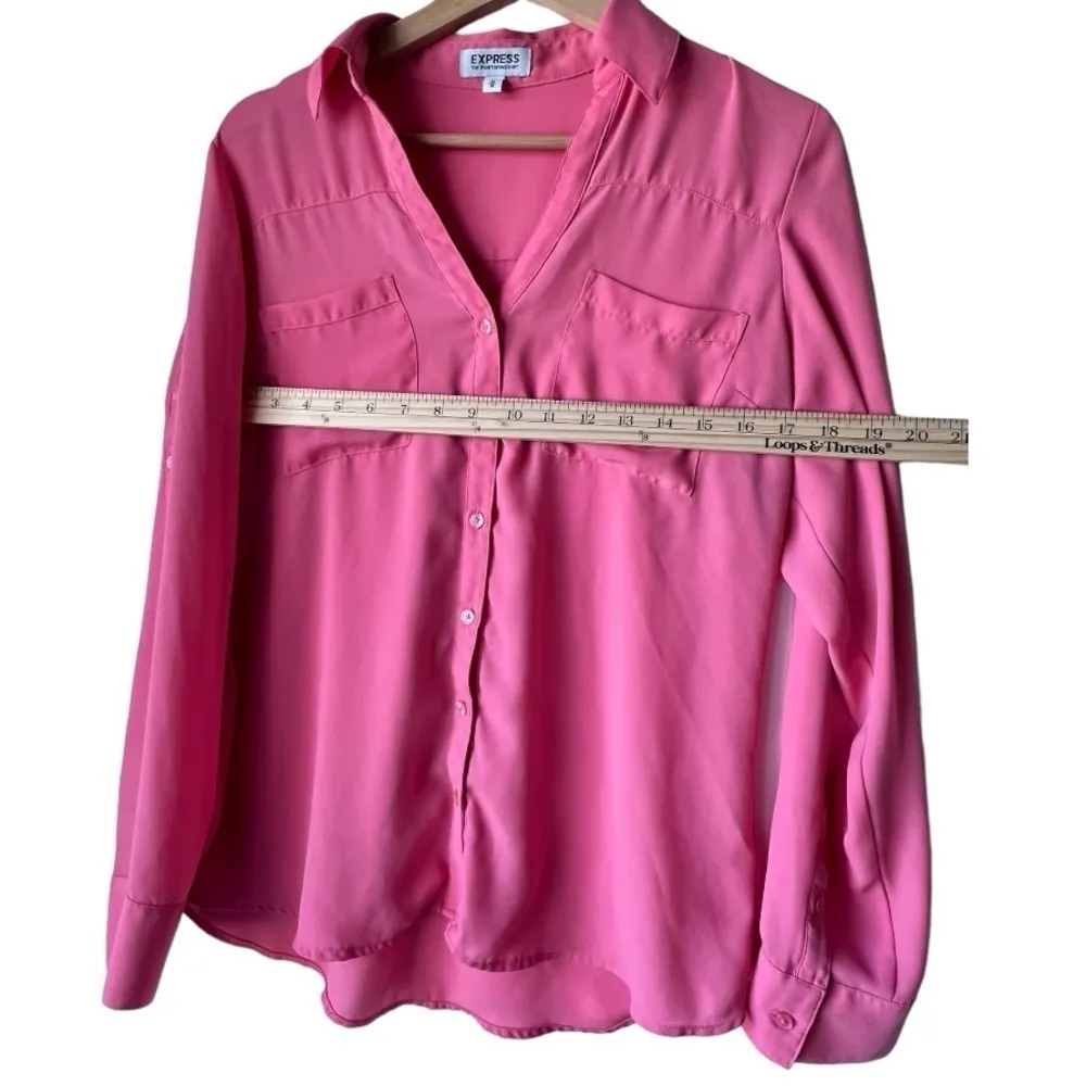 Women's EXPRESS hot pink THE PORTOFINO SHIRT long sleeve shirt button size M. - Image 7