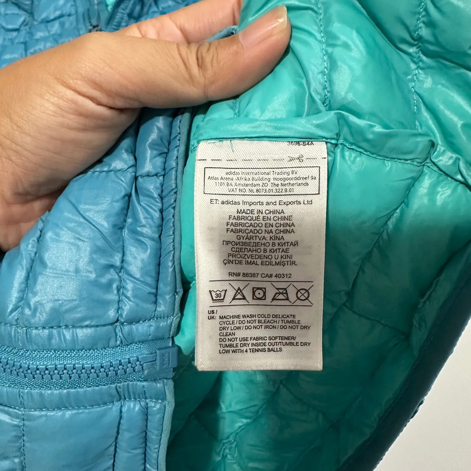 Adidas teal blue quilted insulated puffer full‎ zip jacket XS women's hiking - Image 5