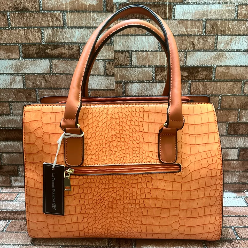 LA TERRE FASHION Luxurious Tan/Orange Shoulder Bag Orange - Image 3