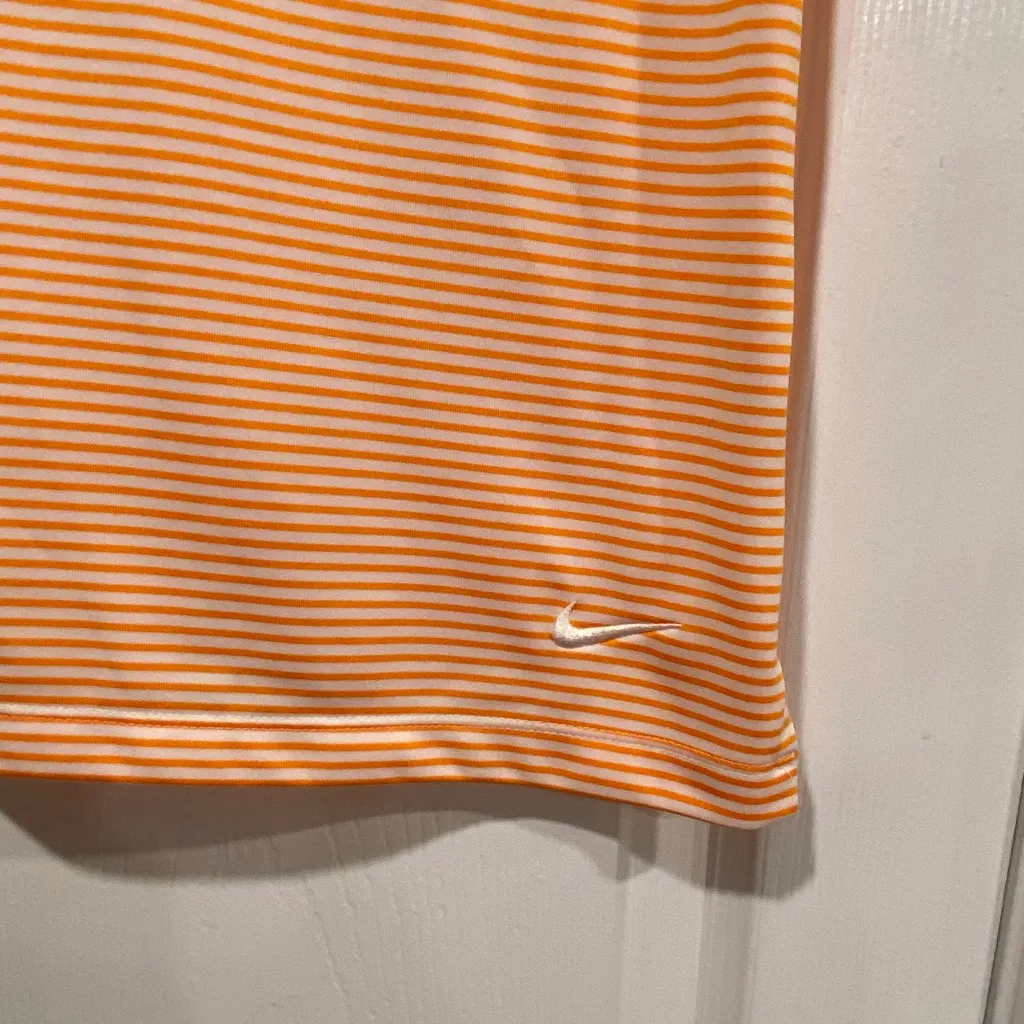 Nike Dri Fit Gold Size XS Sleeveless V Neck Collared Athletic Top Orange Stripes - Image 2
