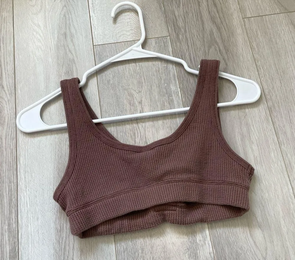 Skims Waffle Bra henley womens Brown (small) thermal lounge athleisure sleep - Image 2