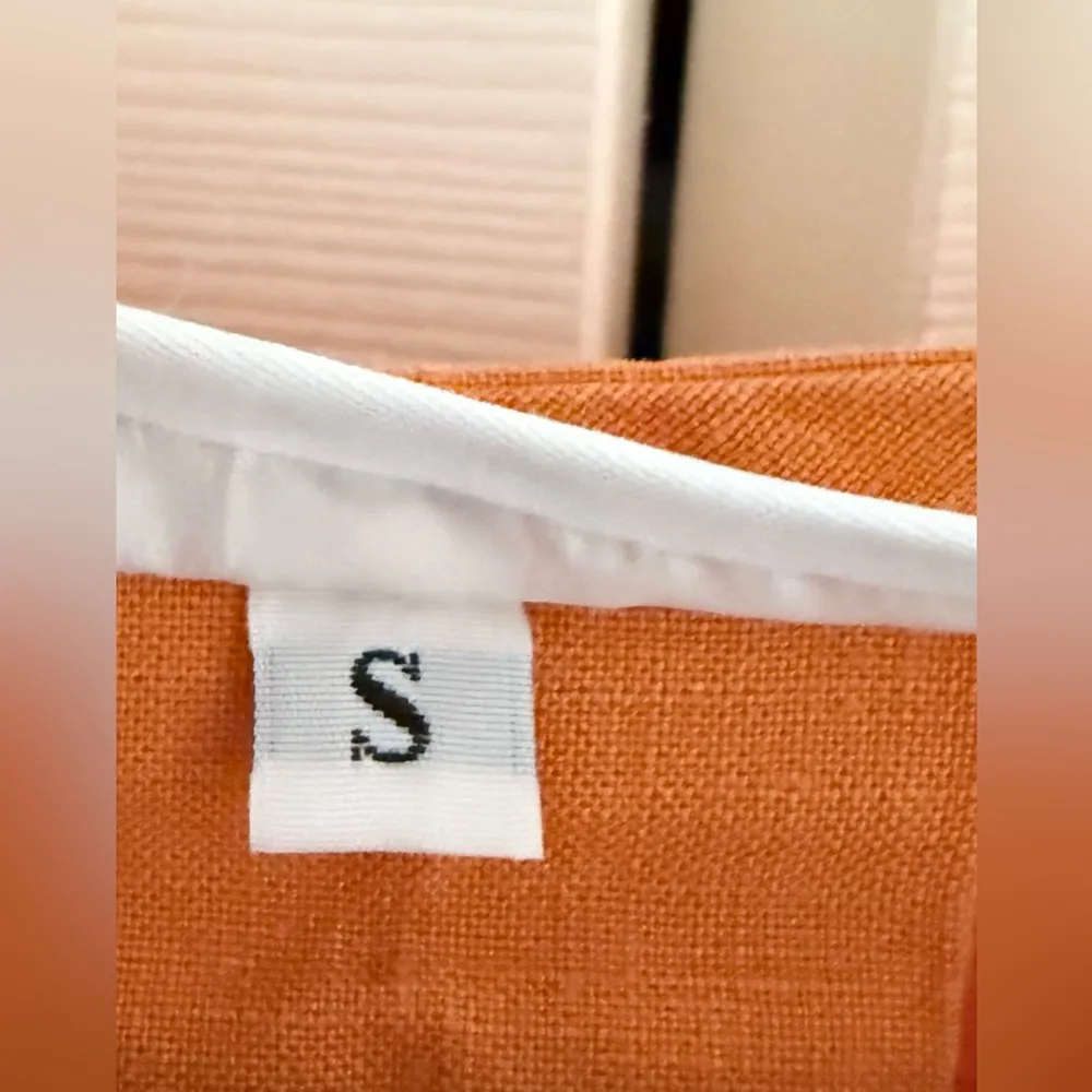 Bryn Walker 100% Linen Fran Bell Sleeve Lagenlook Top Orange Mango Size Small - Image 5