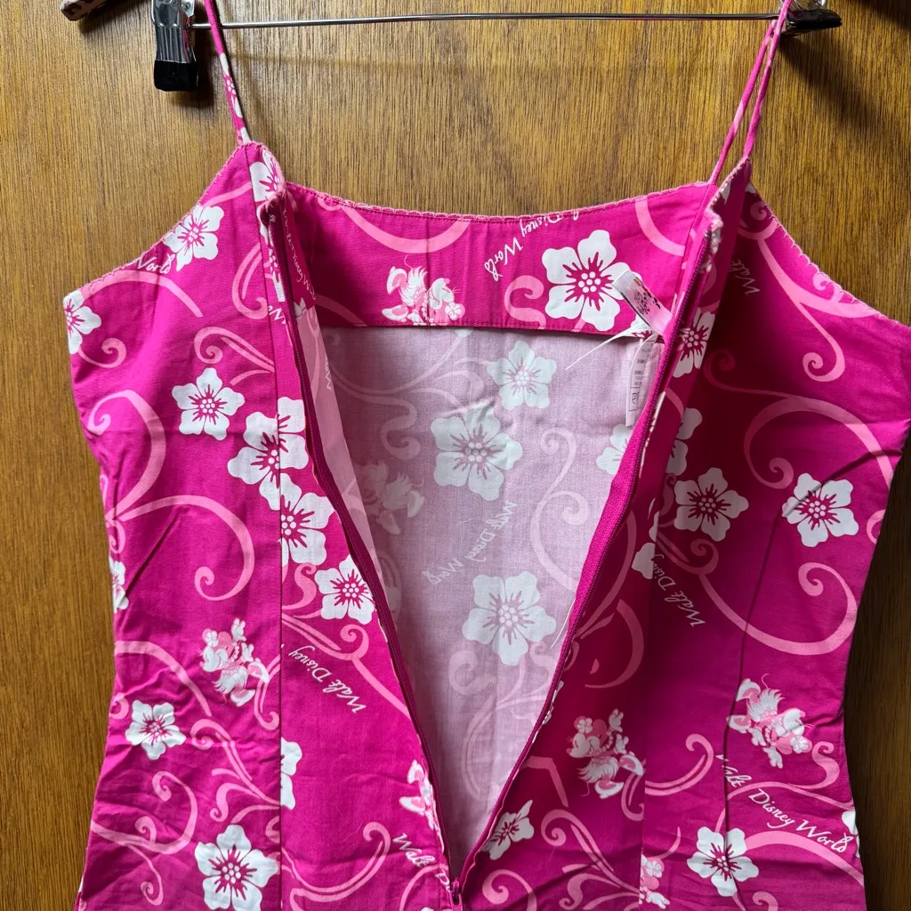 NEW WDW Walt Disney World Vintage Sleeveless Tropical Floral Mini Dress Pink 10 - Image 5