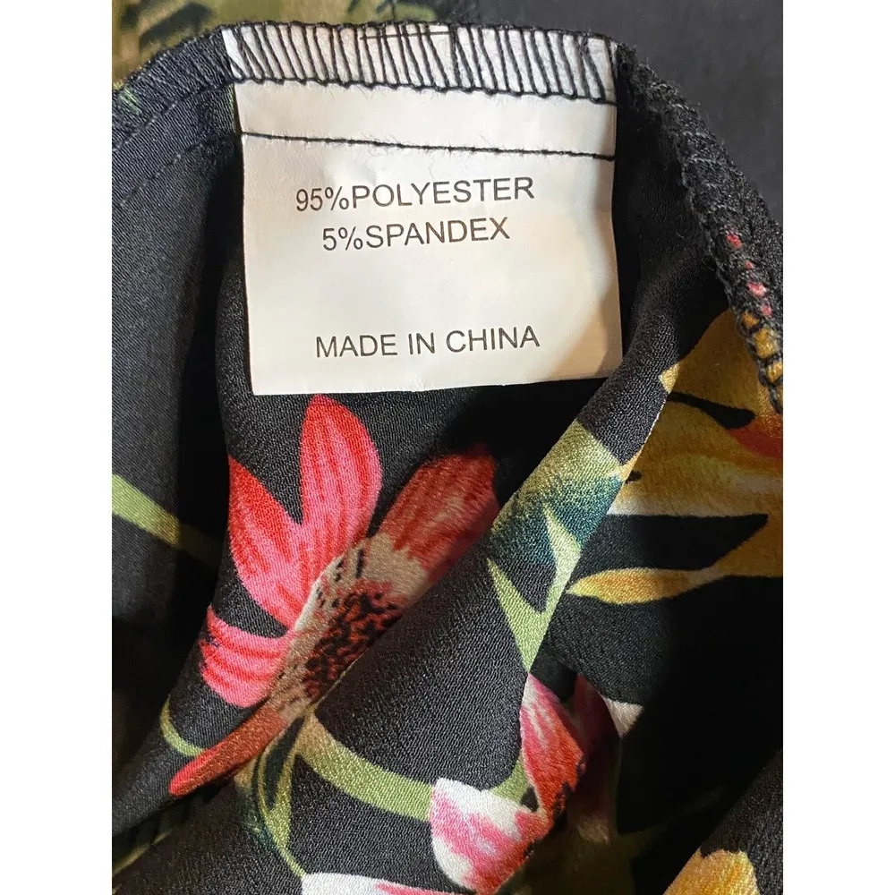 NWT Buguest Wrap Dress XXL Black Floral Long Sleeve Tropical V - Image 7