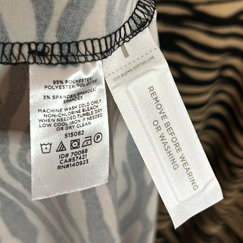 Loft women’s sz 12 Animal Stripes Faux Wrap Dress W/side zipper Tan And Black - Image 6