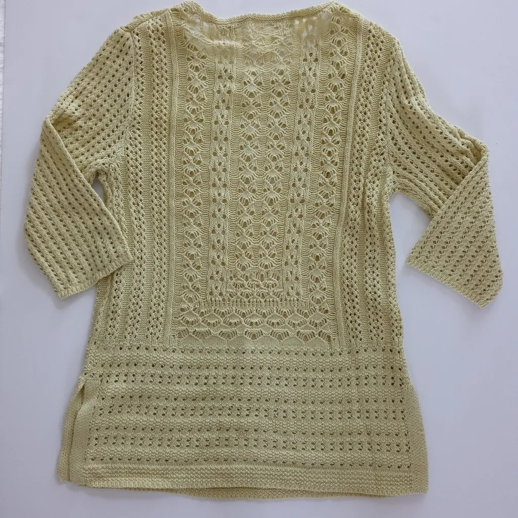 Andrea Jovine Pointelle Open Knit Basketweave Sweater - Soft Sage - NWT - Large - Image 5