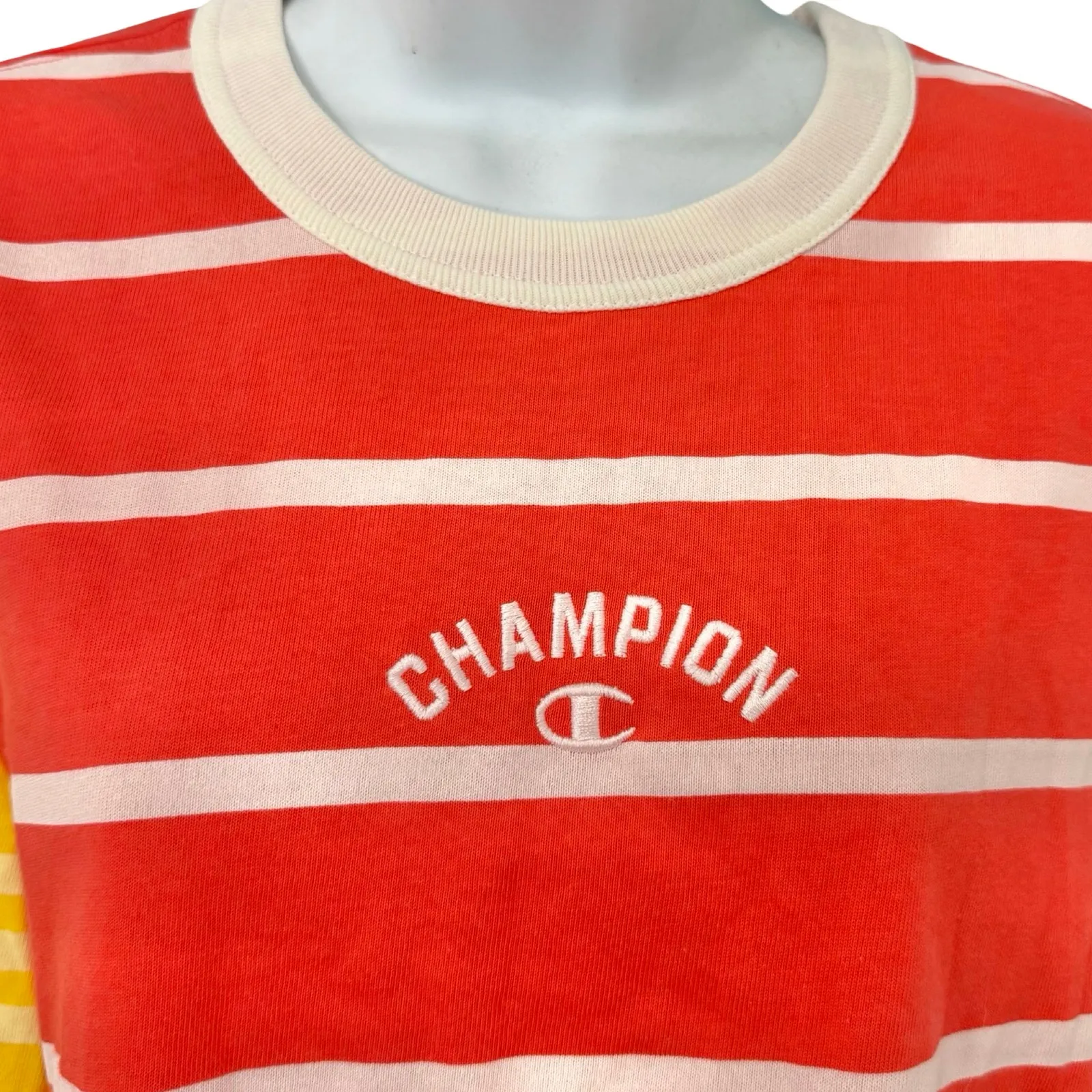 Champion Colorblock Red Yellow Blue Striped Cropped Long Sleeve Tee sz M NEW Tag - Image 9