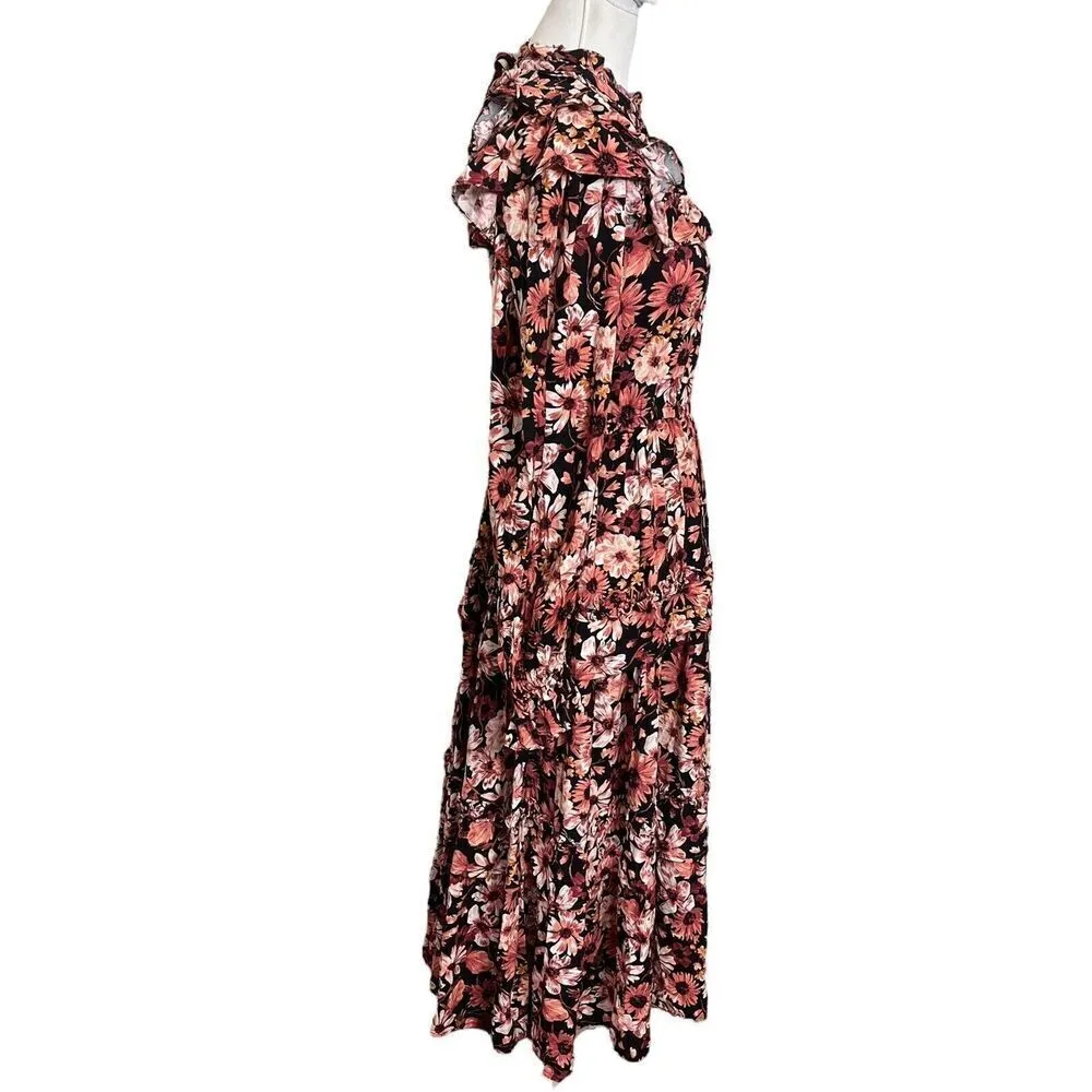 RACHEL PARCELL Tiered Floral Midi Dress Poet Sleeve Now Women’s Size 4 - Image 2
