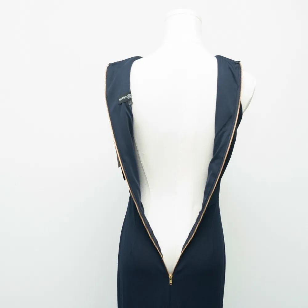 Betsy & Adam Arielle Scuba Crepe Ruffle Slit Gown Navy Size 2 - Image 16