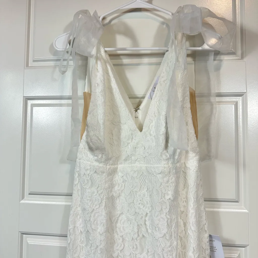 Lulus Eternally Yours Classic White Lace Tie-Strap Mermaid Maxi Dress Size S NWT - Image 5