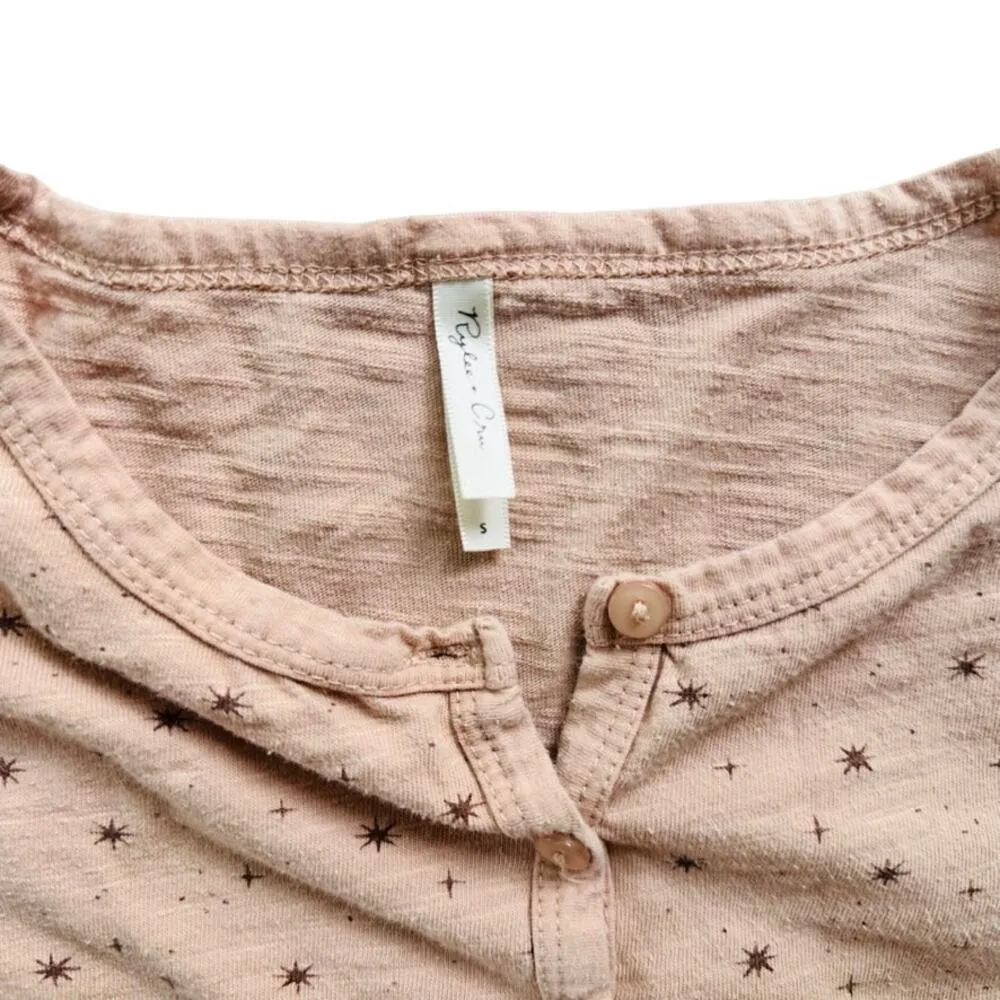 Rylee + Cru Dress Babydoll Tan Star Motif Size Small Casual Maternity Cotton Size M - Image 4