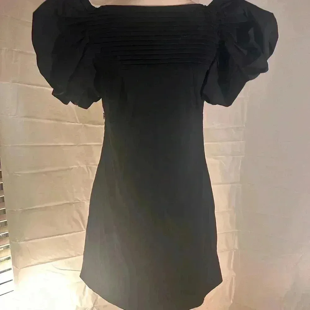 Moda International Elegant Black Puff Sleeve Dress Size 2 - Image 3