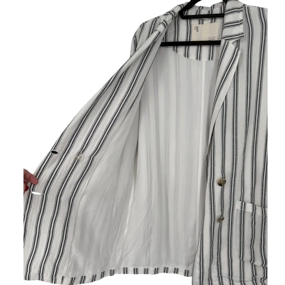 Anthropologie Pilcro Double Breasted Striped Linen Blend Blazer Jacket‎ Sz Small - Image 8