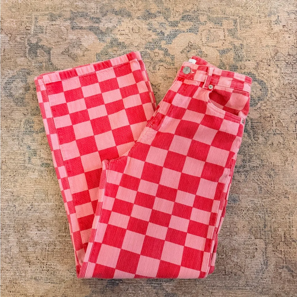 ZARA  EUC Wide-Leg High-Rise Checkered Jeans - Image 5