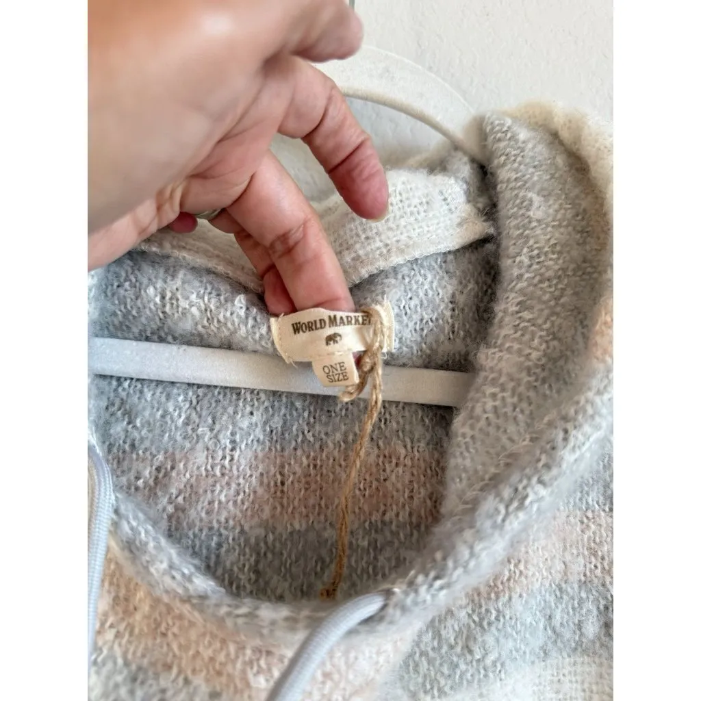 WORLD MARKET Colorblock Hooded Pullover Kangaroo Poncho Women’s One Size NEW Gray - Image 8