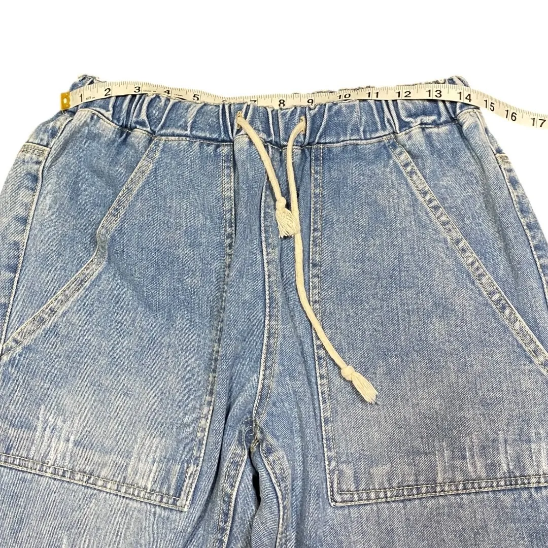 Paperbag Mid Rise Jeans Medium Wash Drawstring Pockets Size M Unbranded Denim Blue - Image 5