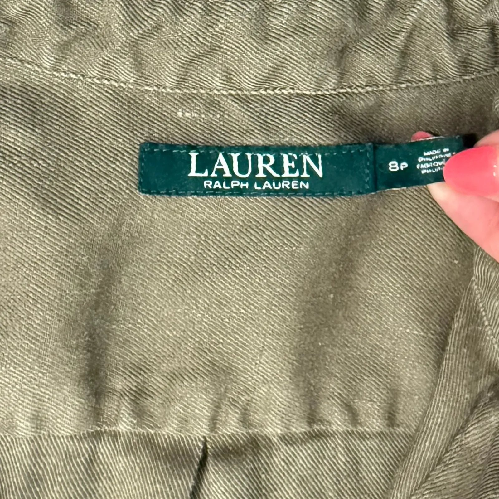 Lauren Ralph Lauren Olive Army Green Linen Blend Button Up Shorts Romper sz 8 P - Image 4