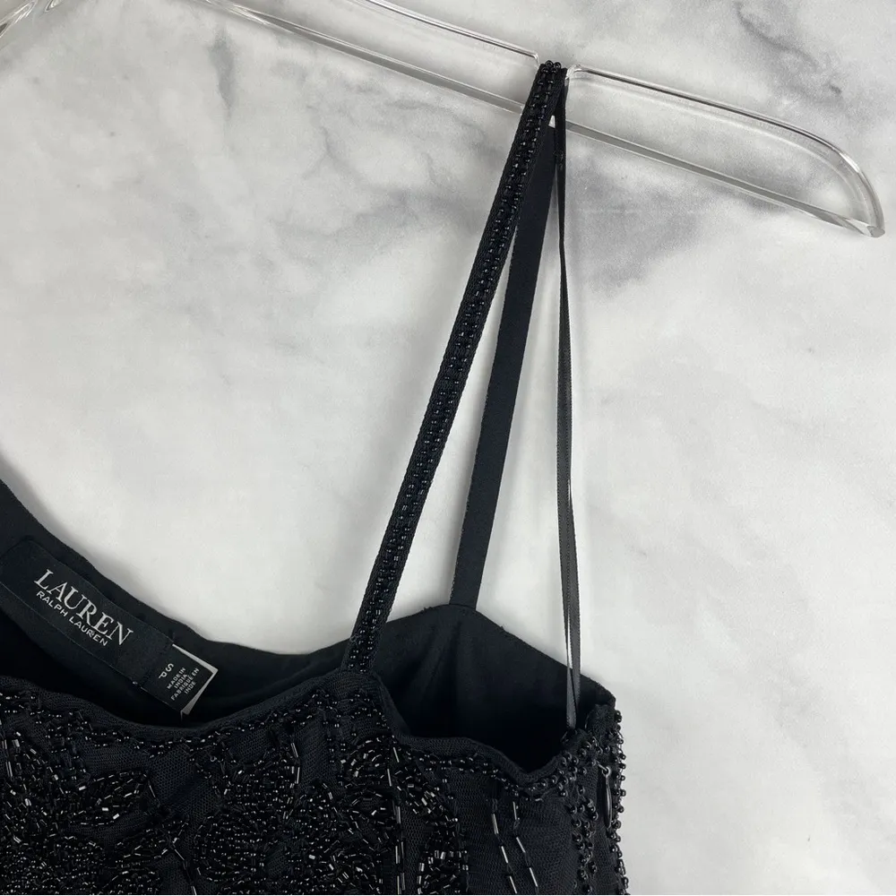 NWT Ralph Lauren Beaded Mesh One Shoulder Camisole Top Floral Glam Party Black S - Image 6