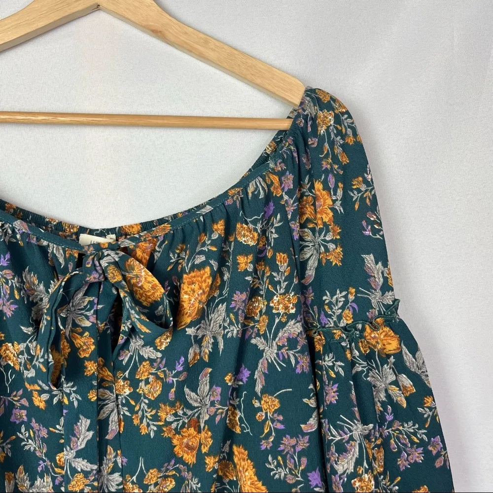 Boutique Umgee Teal Blue Floral Off Shoulder Short Sleeve Top S - Image 3