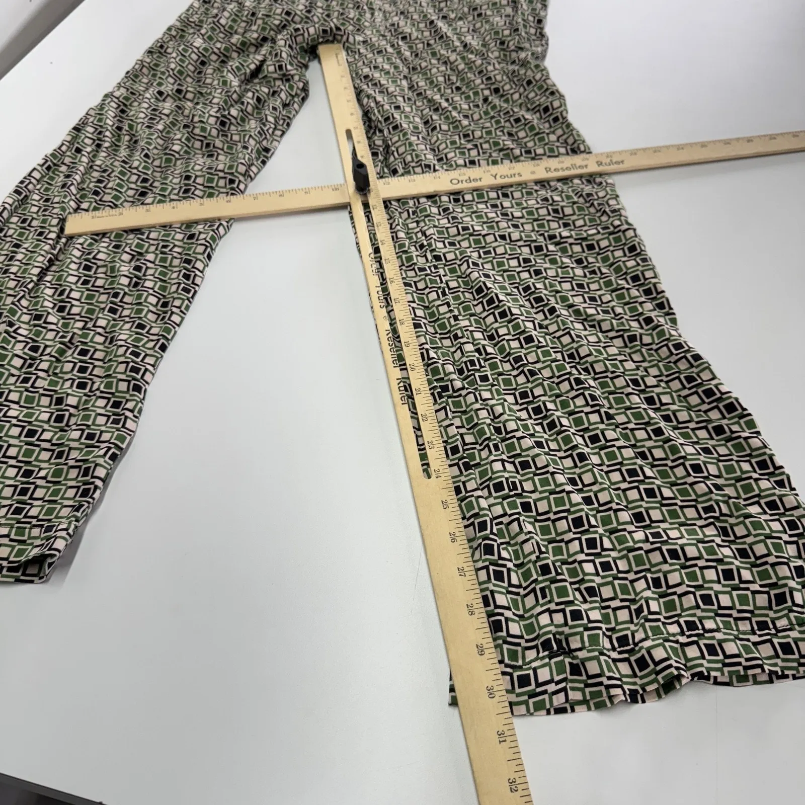 Zara Pants Womens Medium Green Black White Geometric Print Pull On Viscose Flowy - Image 8