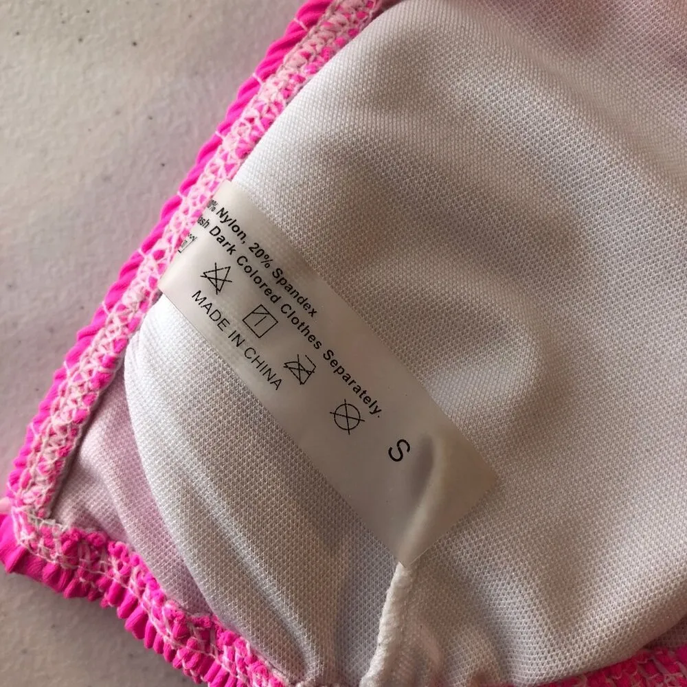 Bikini Top Triangle String Ties Removable Cups Textured Hot Pink S - Image 3
