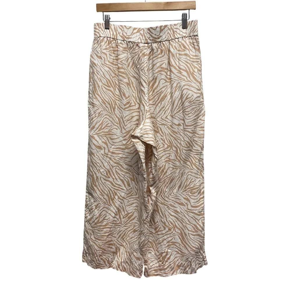 Nicole Miller 100% Linen Large Pants Zebra Print Wide Leg Elastic Waist Beachy - Image 5