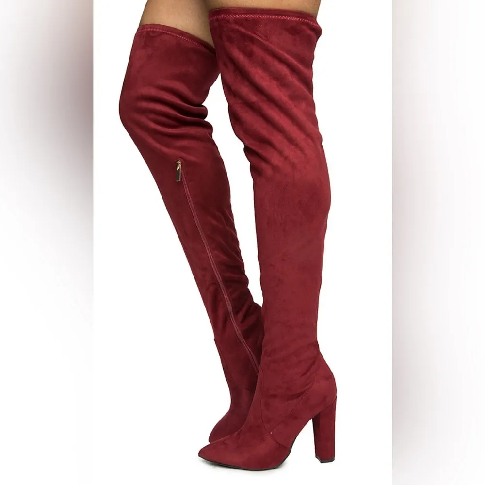 BAMBOO Red Over-the-Knee Boots with Suede Finish - Image 2