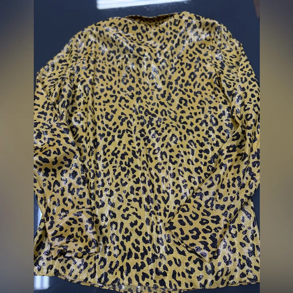 Diane Von Furstenberg Yellow Leopard Animal Print Silk Blend Metallic Blouse - Image 2