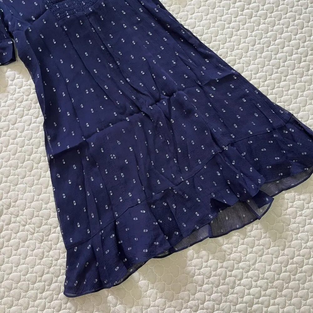 NWOT The Kooples Womens Blue Metallic Dot Sheer Short-Sleeve V-Neck Mini Dress 1 - Image 10