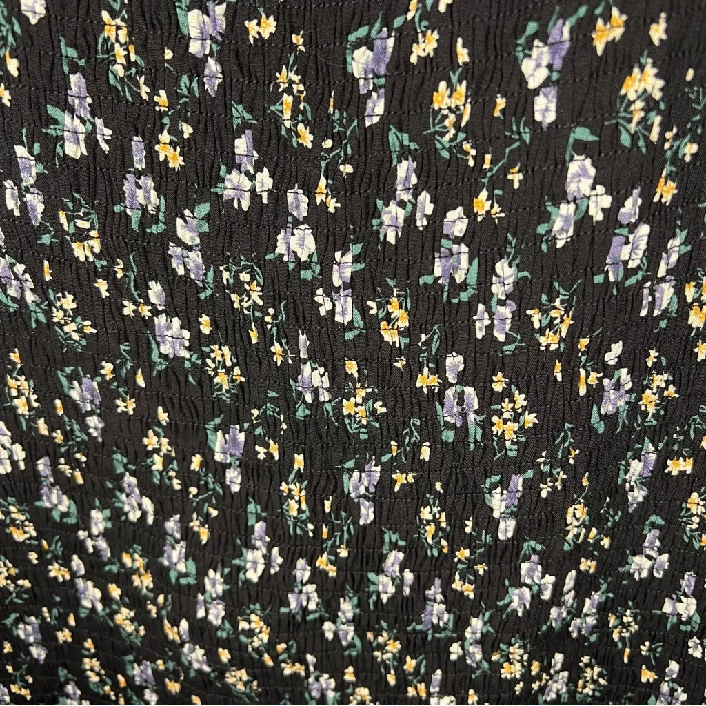 The Grayson Black Ditzy Blue Floral Smocked Puff Sleeve Square Neck Dress - Image 6