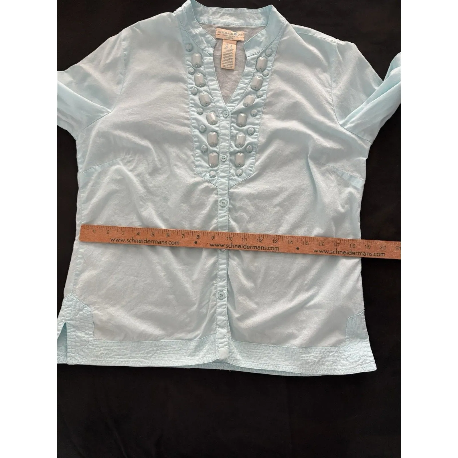 Caribbean Joe Blouse Size M Aqua Blue SemiSheer Lightweight Coastal Beach Jewels - Image 12