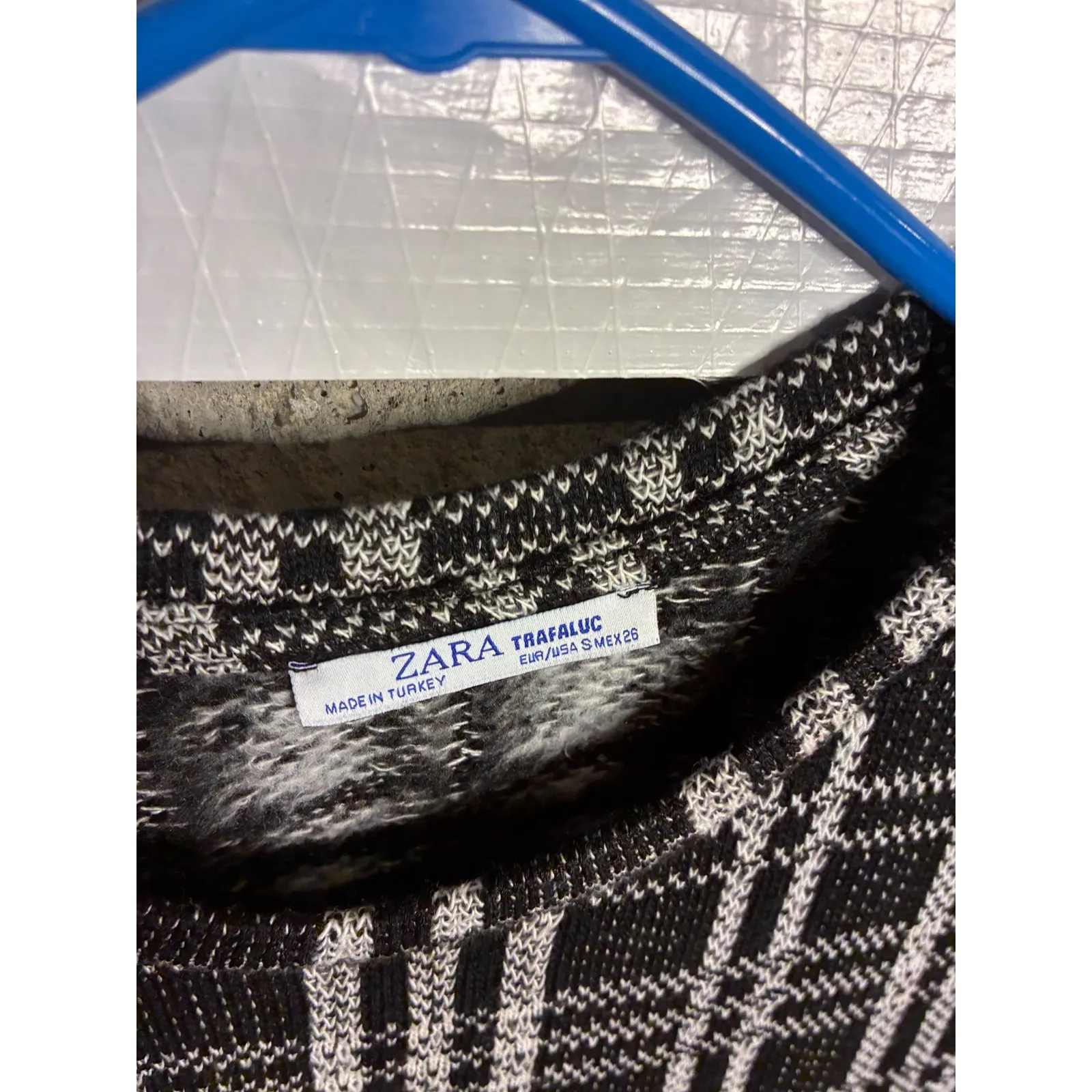 ZARA Women's Plaid Knit Mini Dress Short Sleeve Black White Size S - Image 2